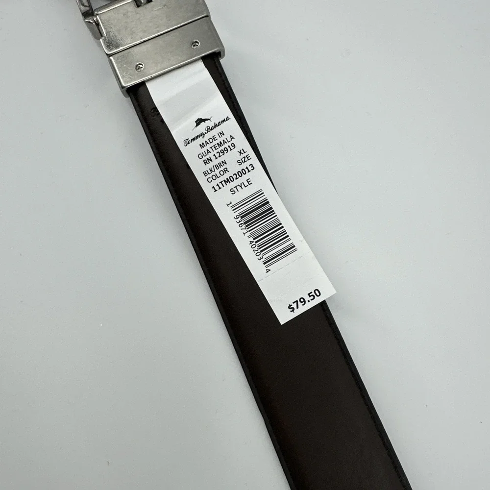 Tommy Bahama Men's XL 42-44 Reversible Buckle‎ Cognac Brown / Black Leather Belt